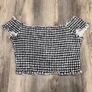 black and white off the shoulder crop top
